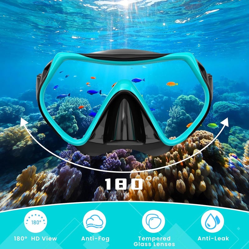 Jwintee Snorkeling Gear for Adults, Adult Snorkel Mask Set Scuba Diving Dry-Top, Swimming Goggles w/Nose Cover, HD Tempered Glass Panoramic Anti-Leak Anti-Fog, Travel Snorkeling Packages Storage Bag, 2 Pack - Image 2